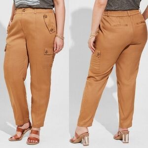 Torrid Relaxed Taper Studio Linen High Rise Cargo Pants Khaki 14R